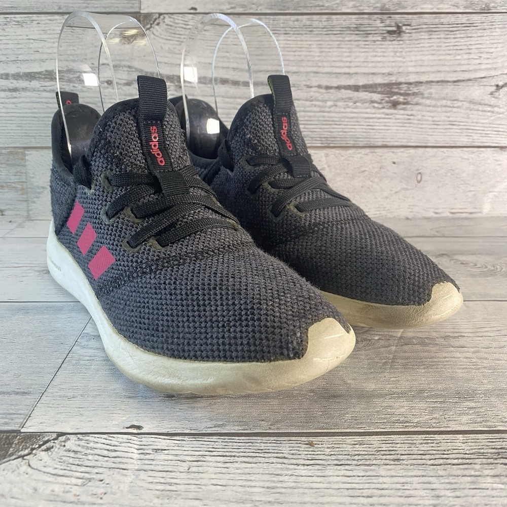 Adidas Sneakers Girls 2.5 Gray Pink Triple Stripe Knit Running Walking Jogging